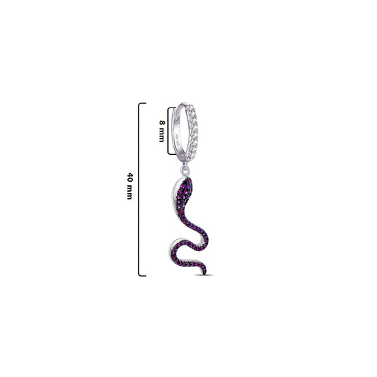 CZ ruby color snake hoop earring.