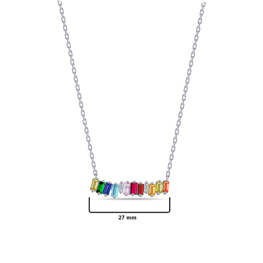 Rainbow baguette stones bar necklace.