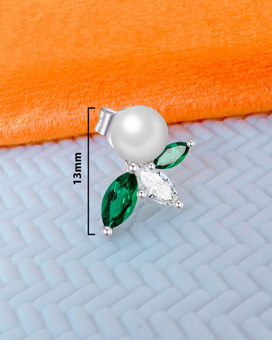 pearl and emerald color marquise CZ stud earring.