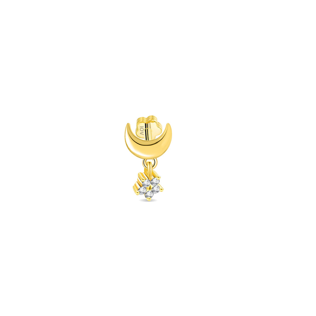 flatback piercing crescent with cluster setting dangling part.