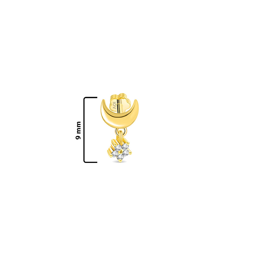 flatback piercing crescent with cluster setting dangling part.