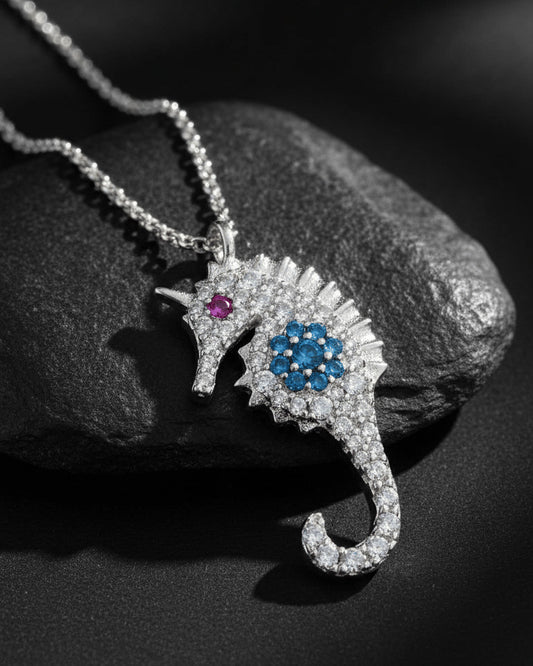 Sea horse adjustable length necklace.