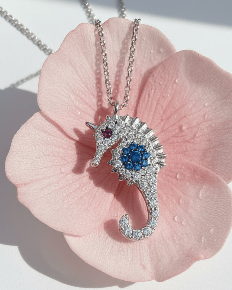 Sea horse adjustable length necklace.