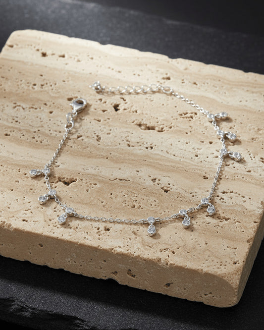 dangling CZ bezel setting anklet.