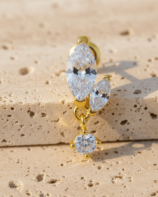 two marquise Stones with dangling smaller round stone stud earring.
