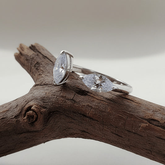 two marquise stones open adjustable ring.