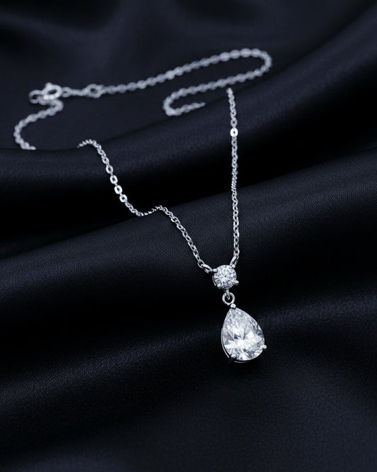 round and tear drop CZ shapes necklace.