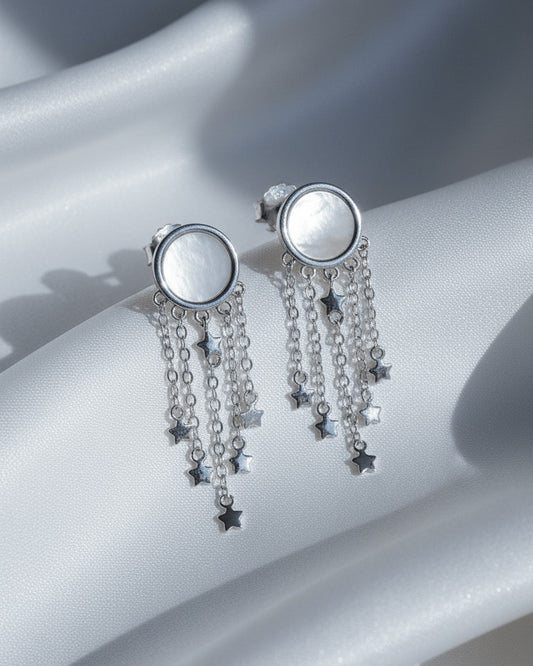 mother of pearl with dangling chains earrings.