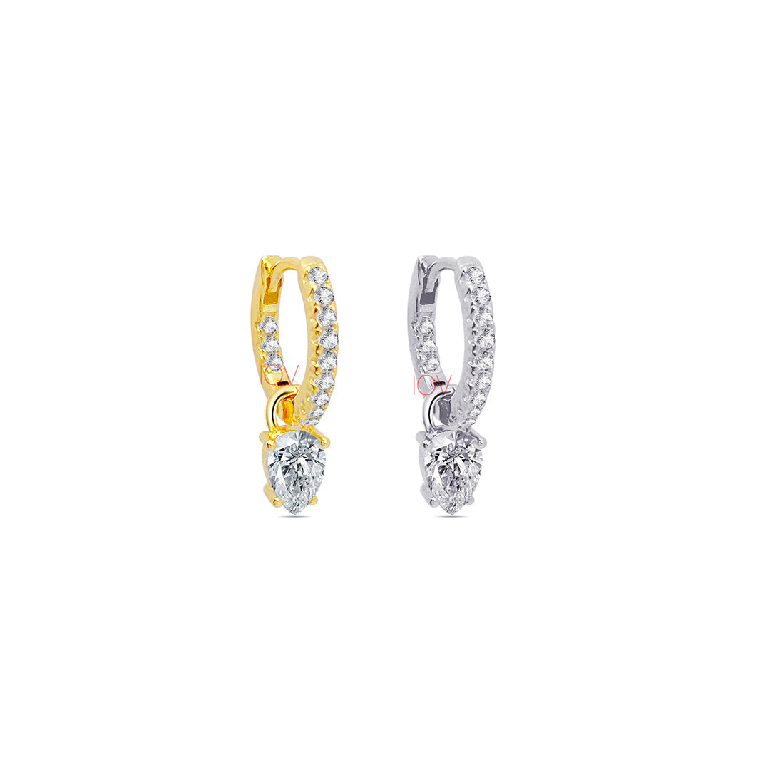 hoop earrings with removable pear shaped stone.