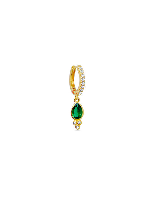 dangling emerald color pear shape hoops earrings