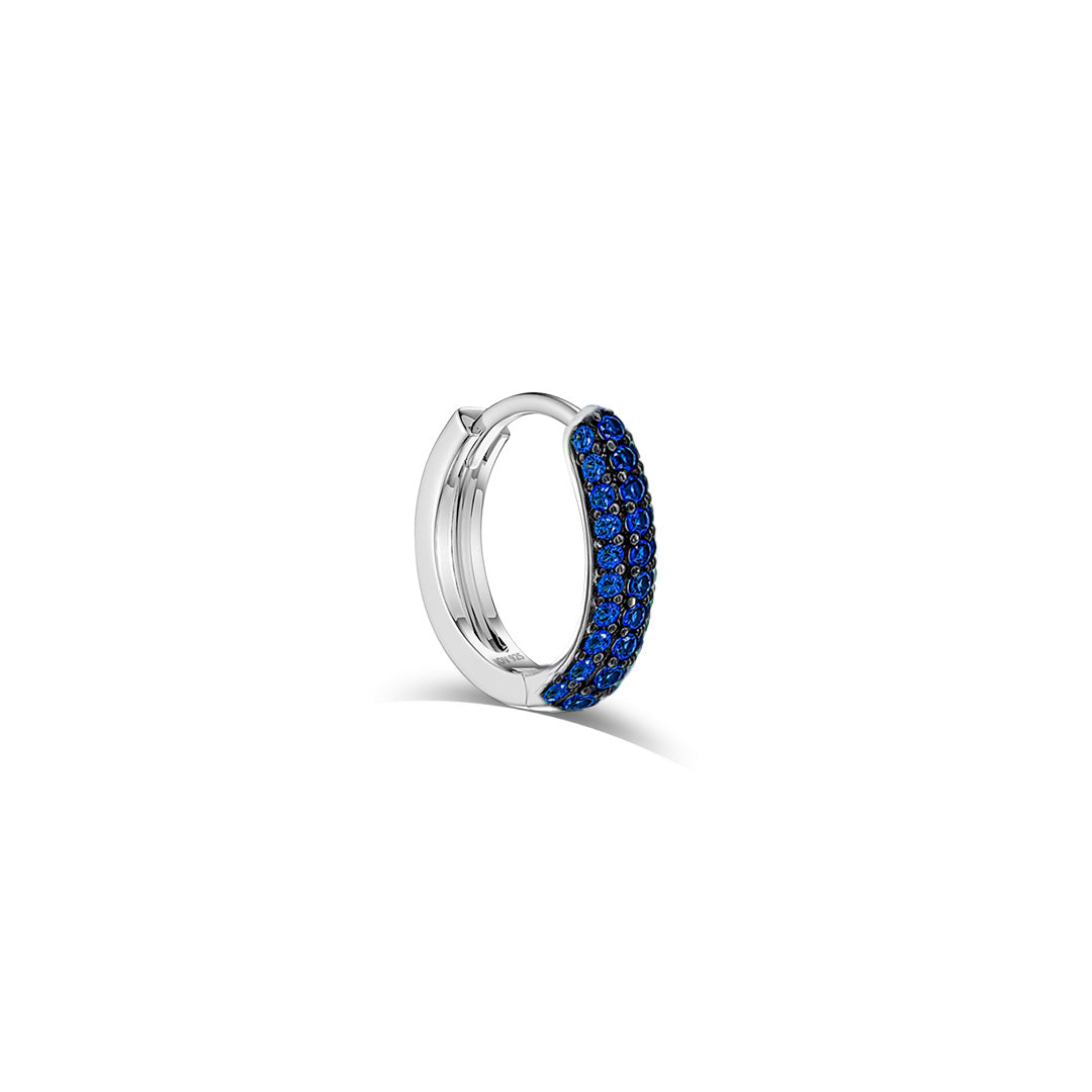 huggie emerald and sapphire three rows of stones earring.