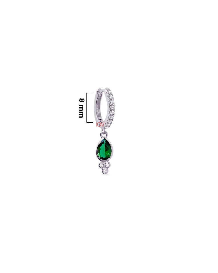 dangling emerald color pear shape hoops earrings