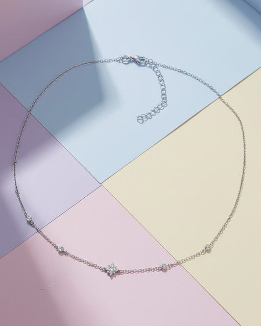 delicate choker of star shape and round CZ in bezel setting.
