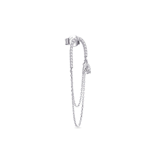 Long double chain dangling earring with pear shape CZ stone.