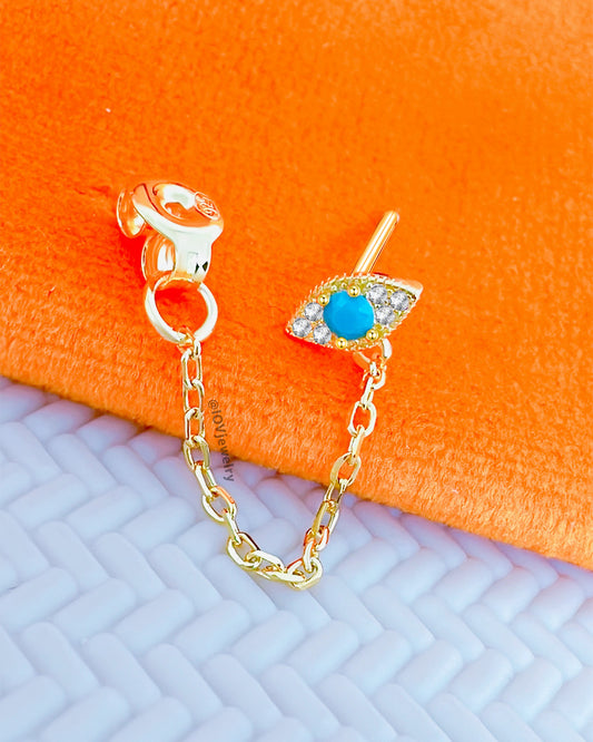 turquoise and CZ back and front chain earring.