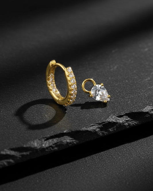 hoop earrings with removable pear shaped stone.
