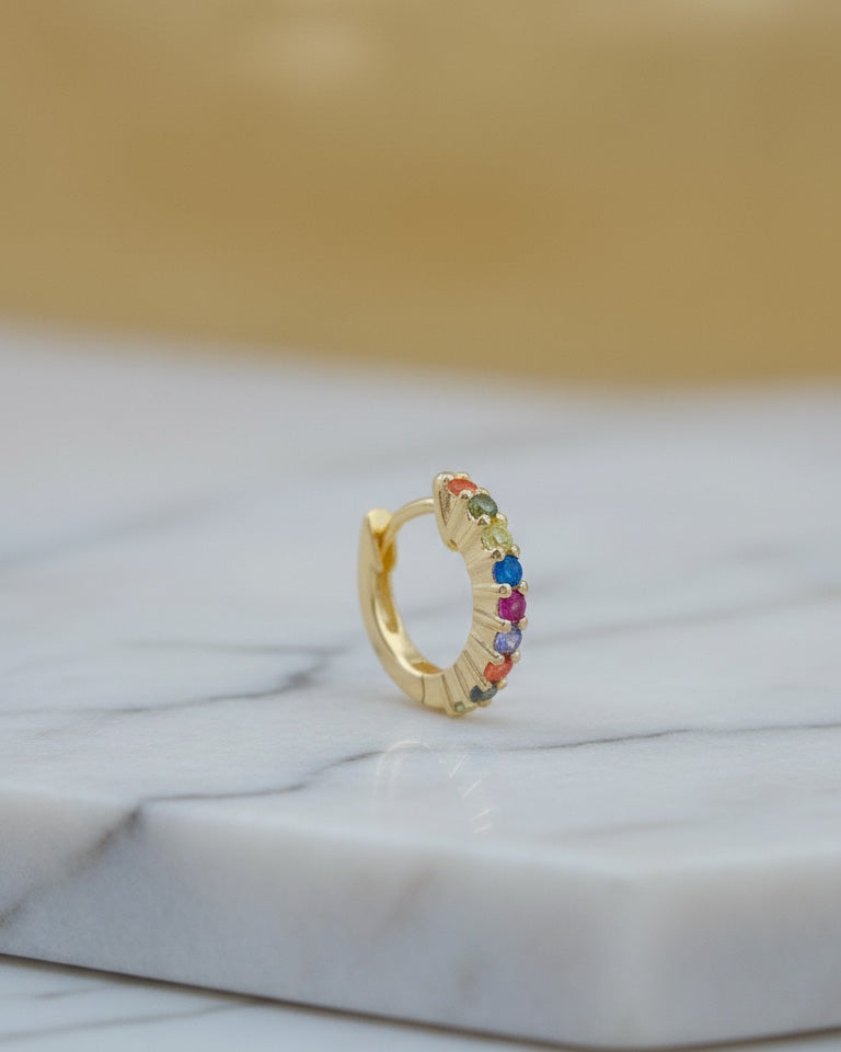 8mm multi-color huggie hoop CZ earring.