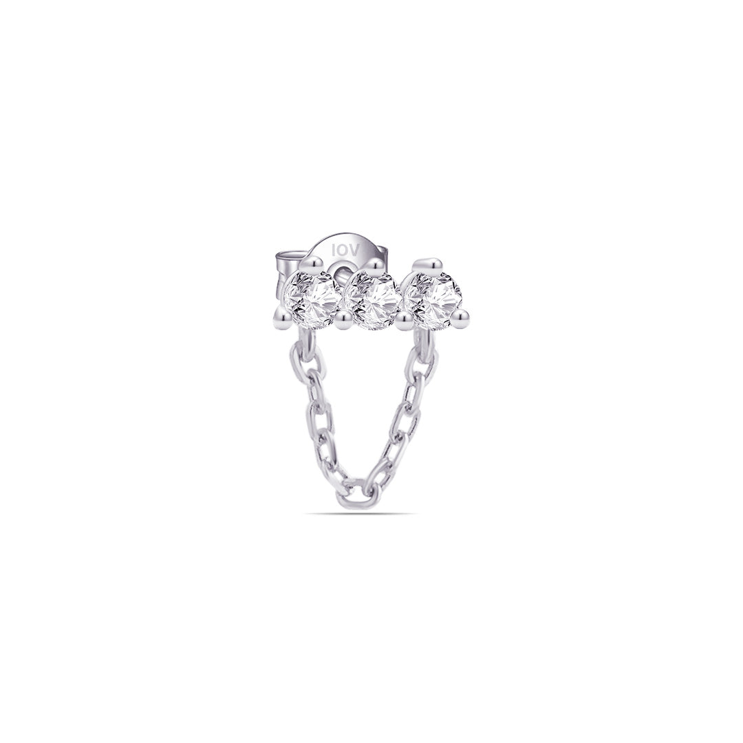three stones bar earring with dangling chain.
