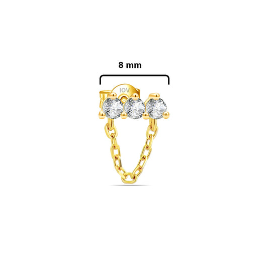 three stones bar earring with dangling chain.