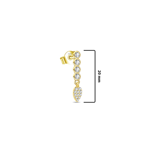 bezel setting bar earring with dangling pear shape.