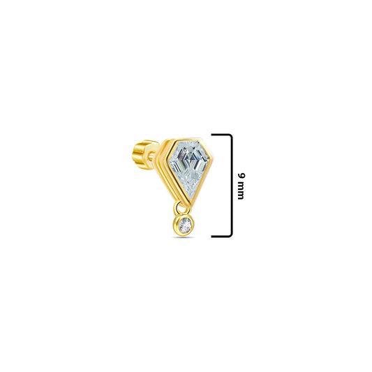 kite shape bezel setting single stone flat-back piercing with dangling round stone.