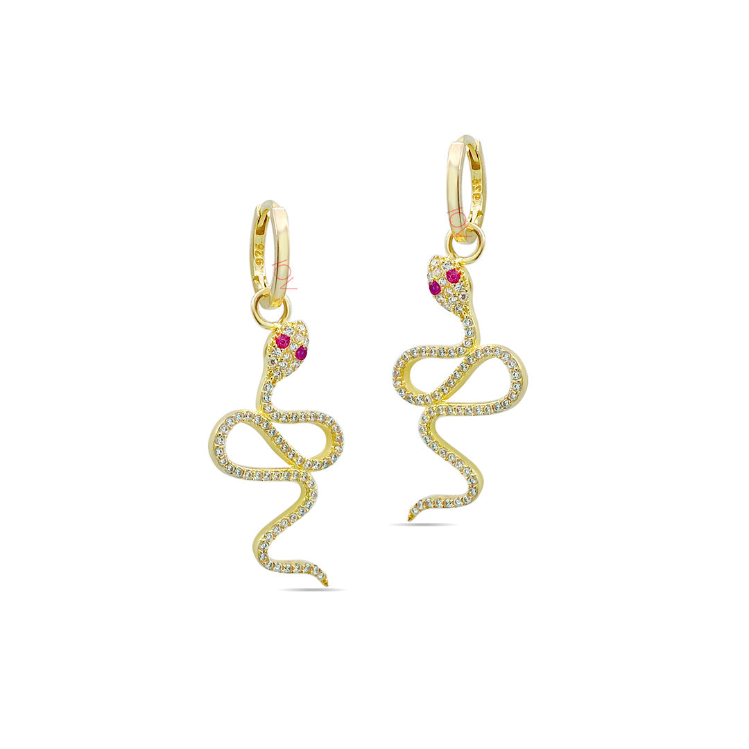 dangling serpent hoop earrings.