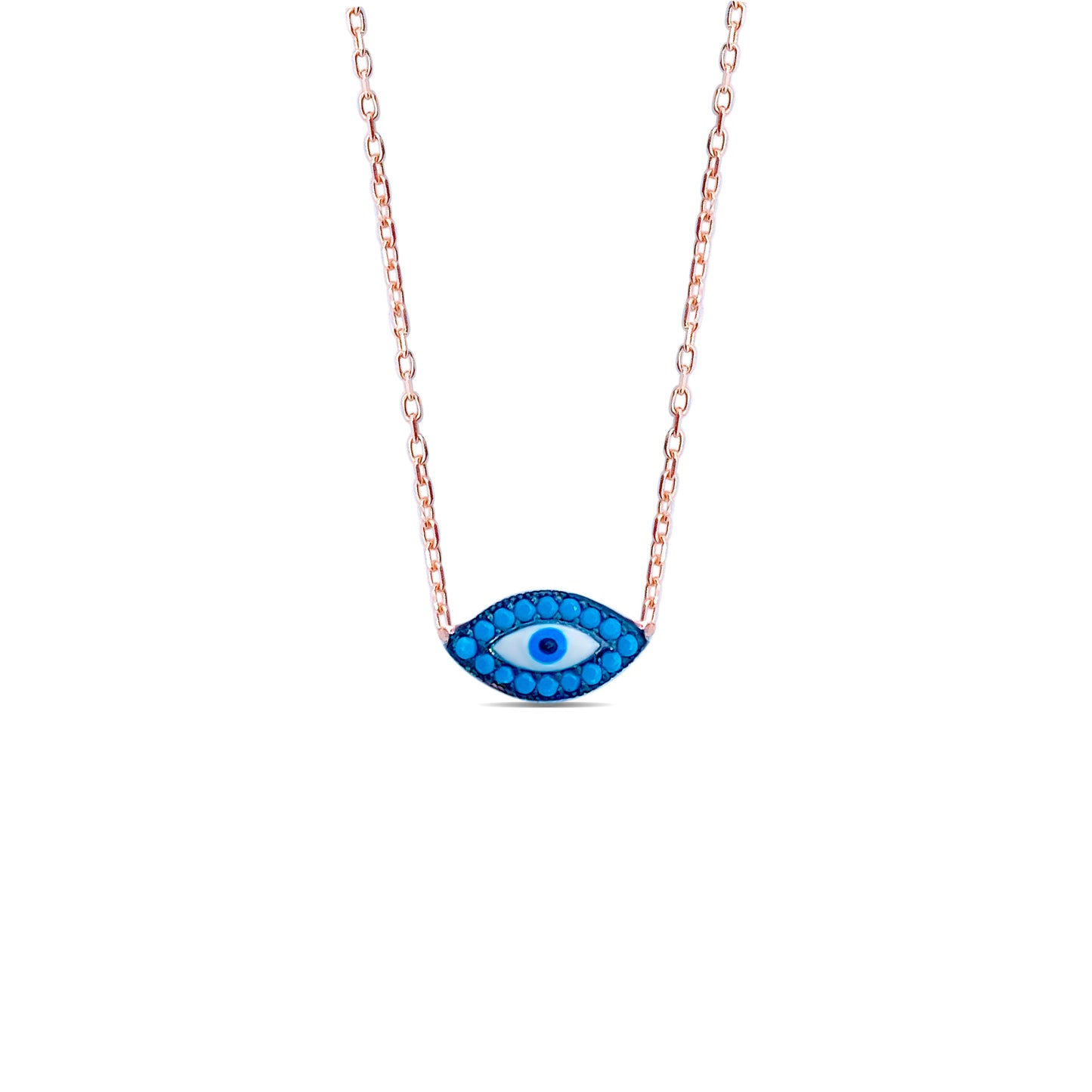 rosegold turquoise evil-eye necklace.
