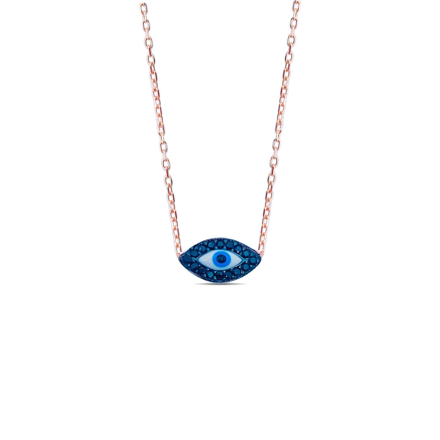 rosegold onyx evil-eye necklace.