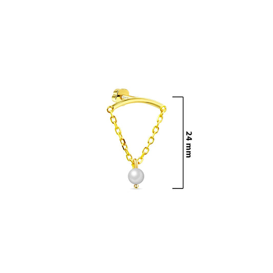 curved plain bar with dangling pearl in chain flatback earring.