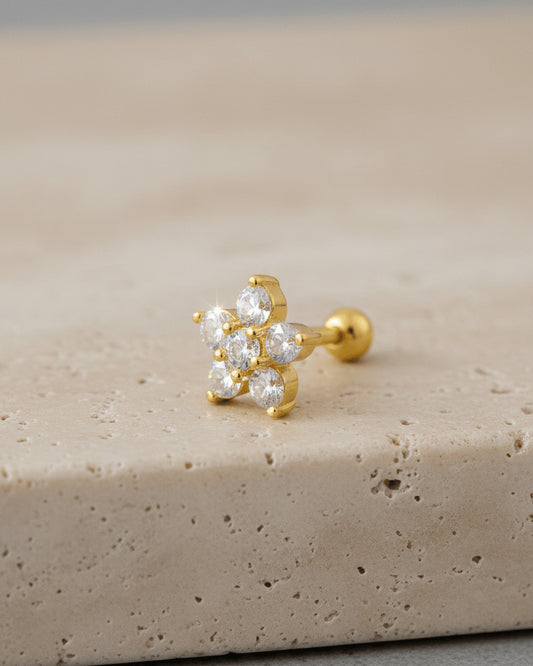 CZ cluster flower shape ballback piercing.