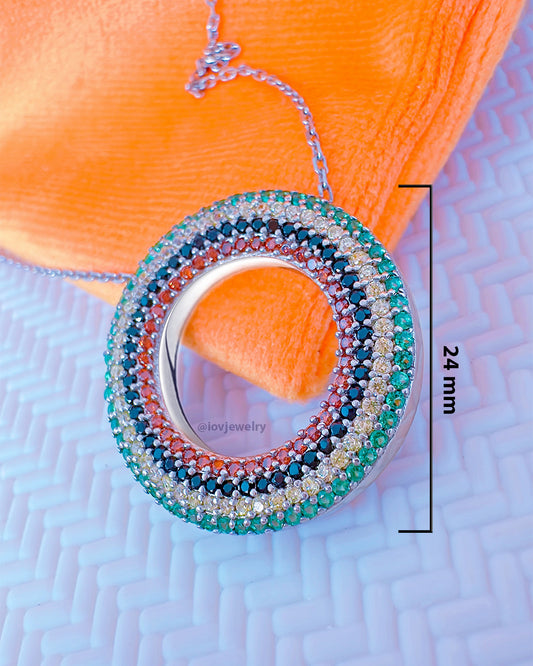 multicolored circle of love necklace.