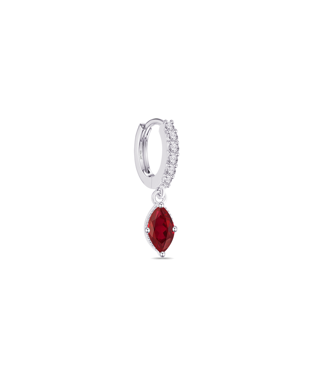 CZ huggie hoop with dangling color marquise shape stone.