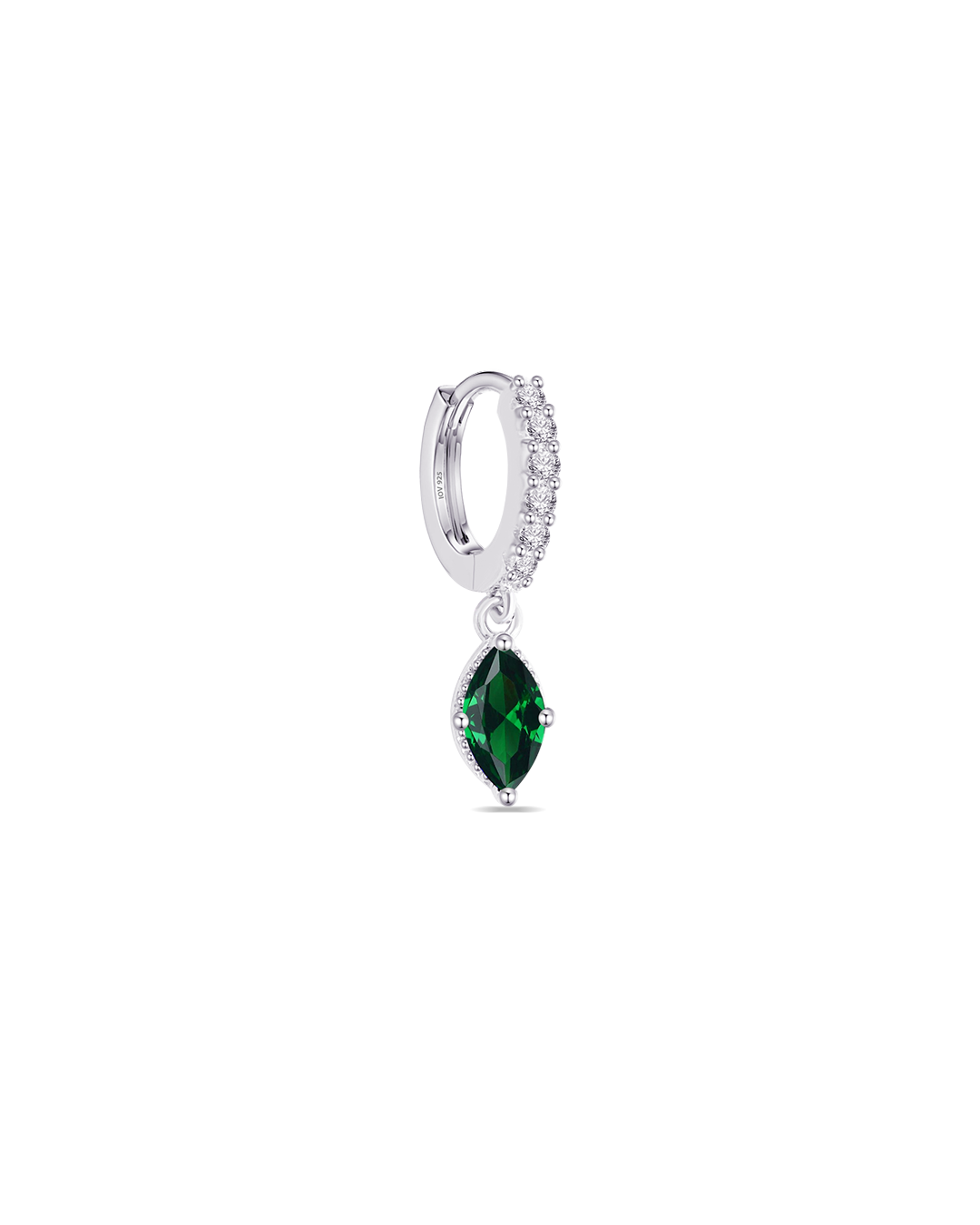CZ huggie hoop with dangling color marquise shape stone.