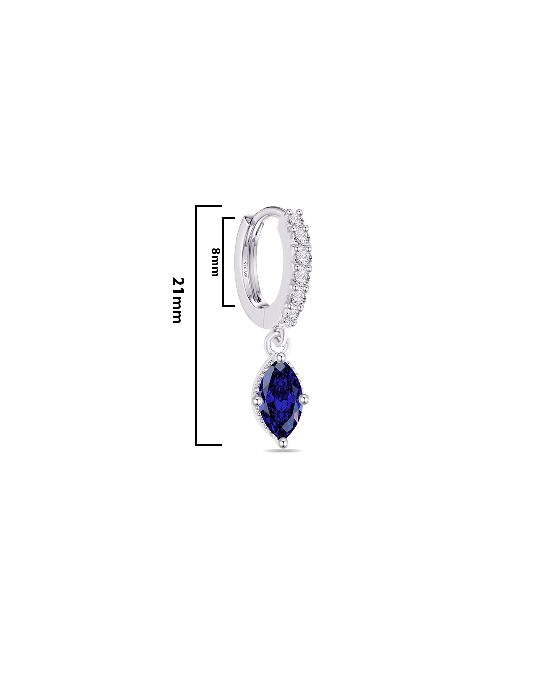 CZ huggie hoop with dangling color marquise shape stone.
