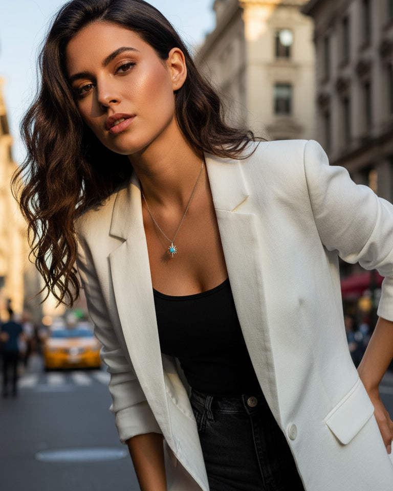 star shape necklace with round opal stone.