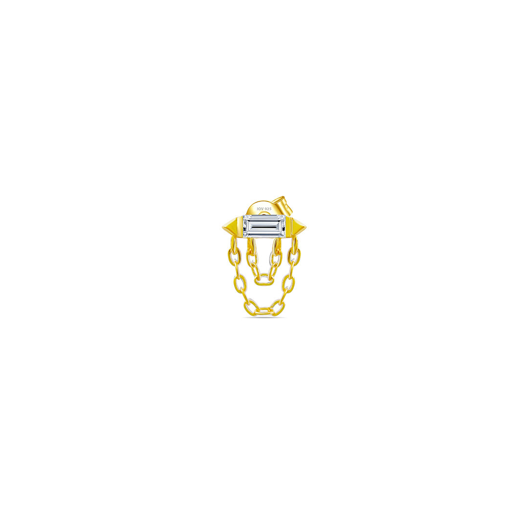 bar shape stud earring with double dangling chains.