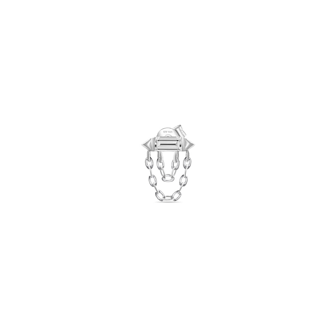 bar shape stud earring with double dangling chains.