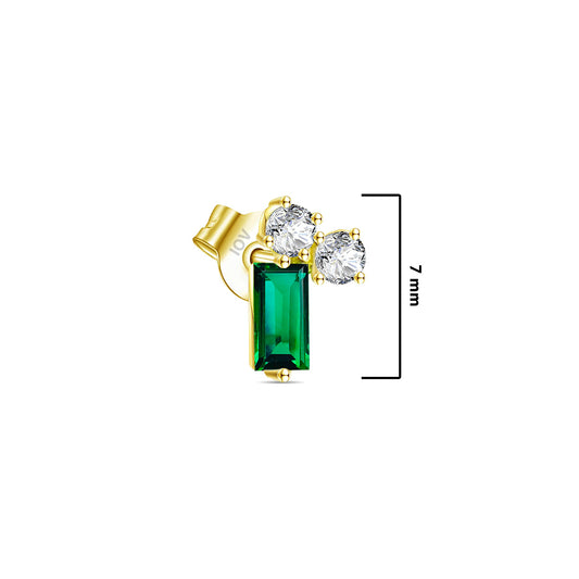 emerald baguette and two white stone stud earring.