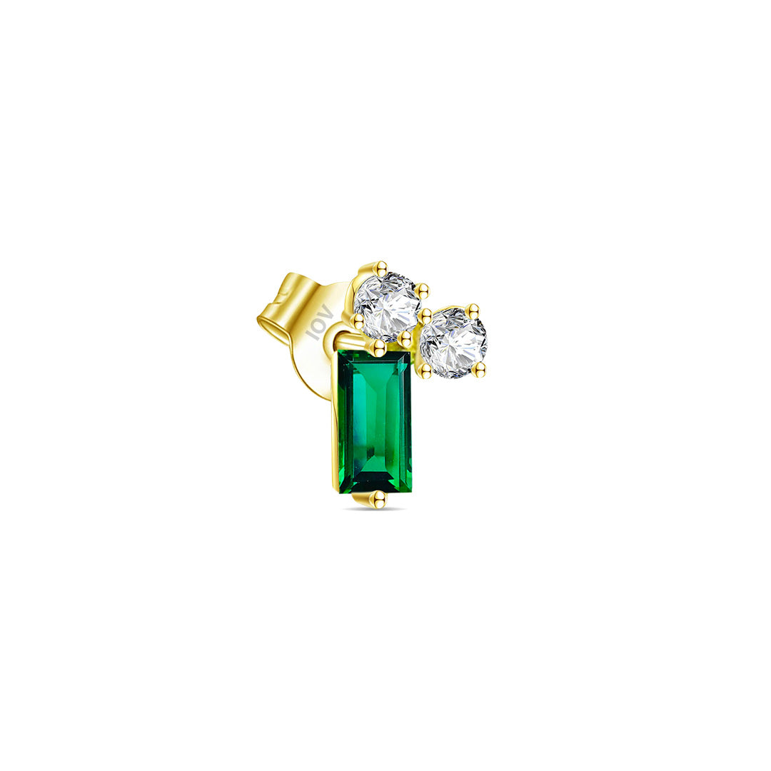emerald baguette and two white stone stud earring.