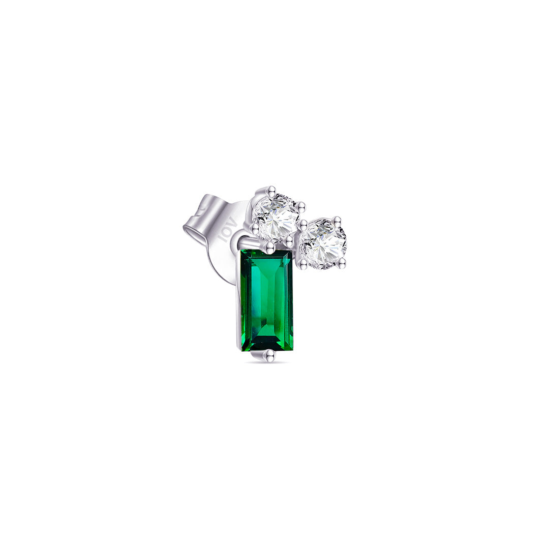 emerald baguette and two white stone stud earring.
