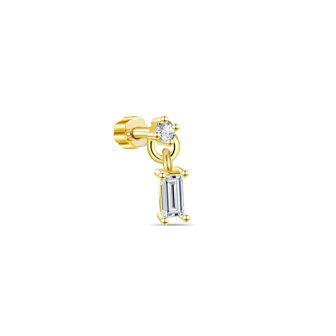 dangling baguette stone from round shape stone flatback piercing.