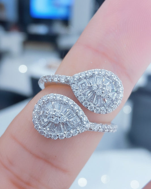 pear shape open ring with trapezoid and round CZ.