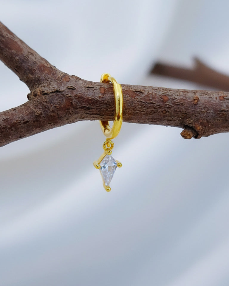 8 mm plain hoop with dangling CZ kite shape earring.