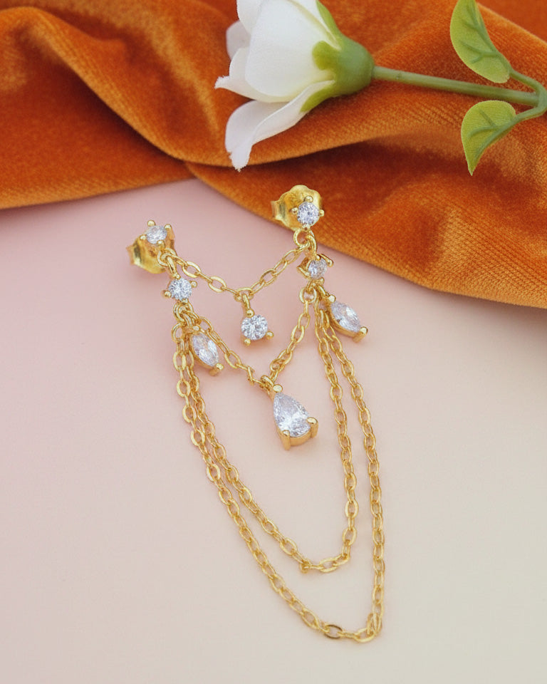 double stud dangling chains earring.