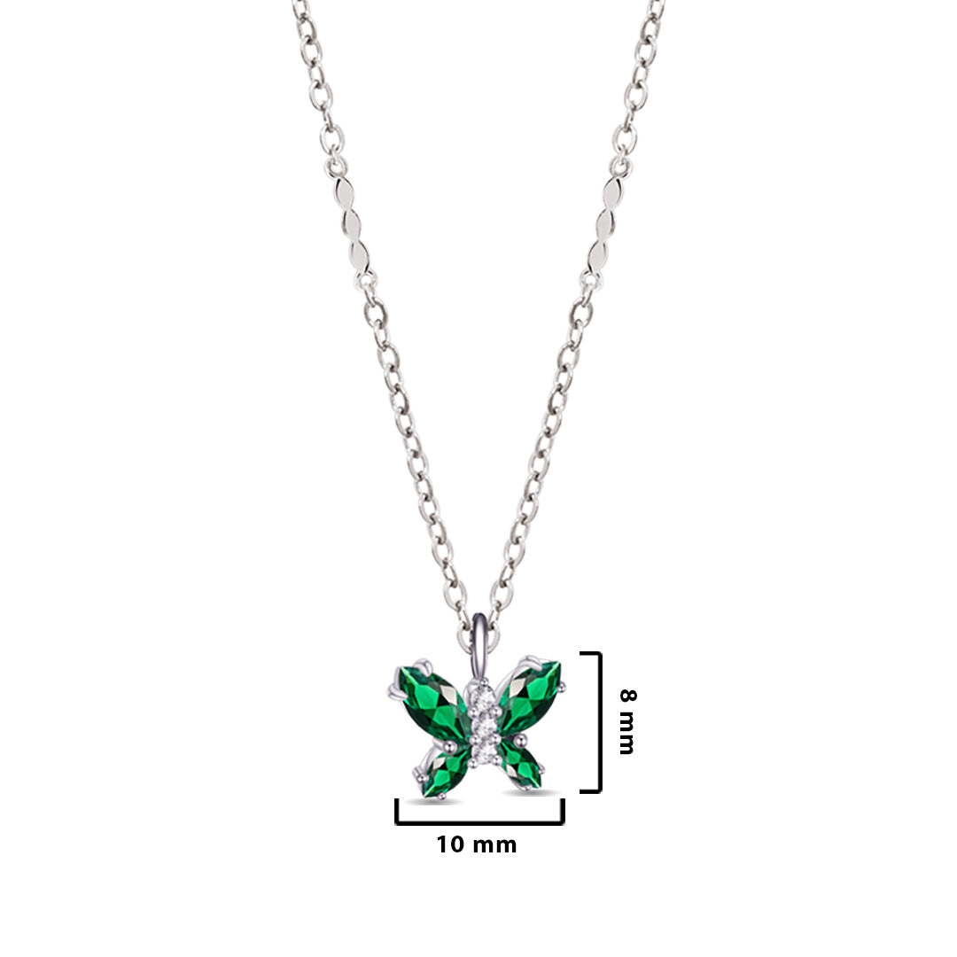 Sterling Silver Marquise Emerald Color Stones Butterfly Necklace
