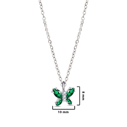 Sterling Silver Marquise Emerald Color Stones Butterfly Necklace