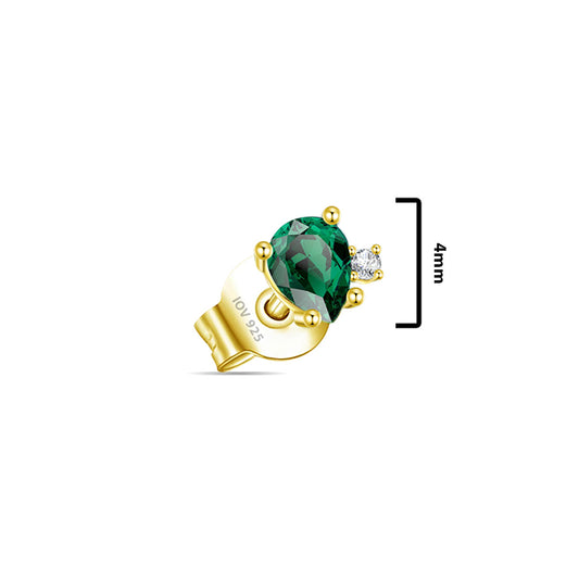 4 mm emerald color pear shape with tiny round stone stud earring.