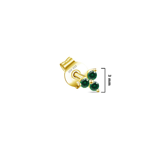 tiny three stones emerald color stud earring.