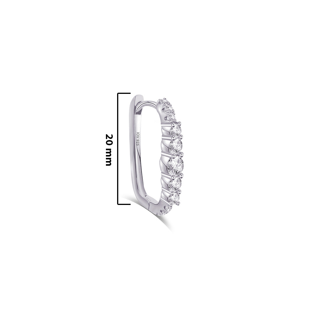 Rectangular hoop earring with graduated CZ round stones.