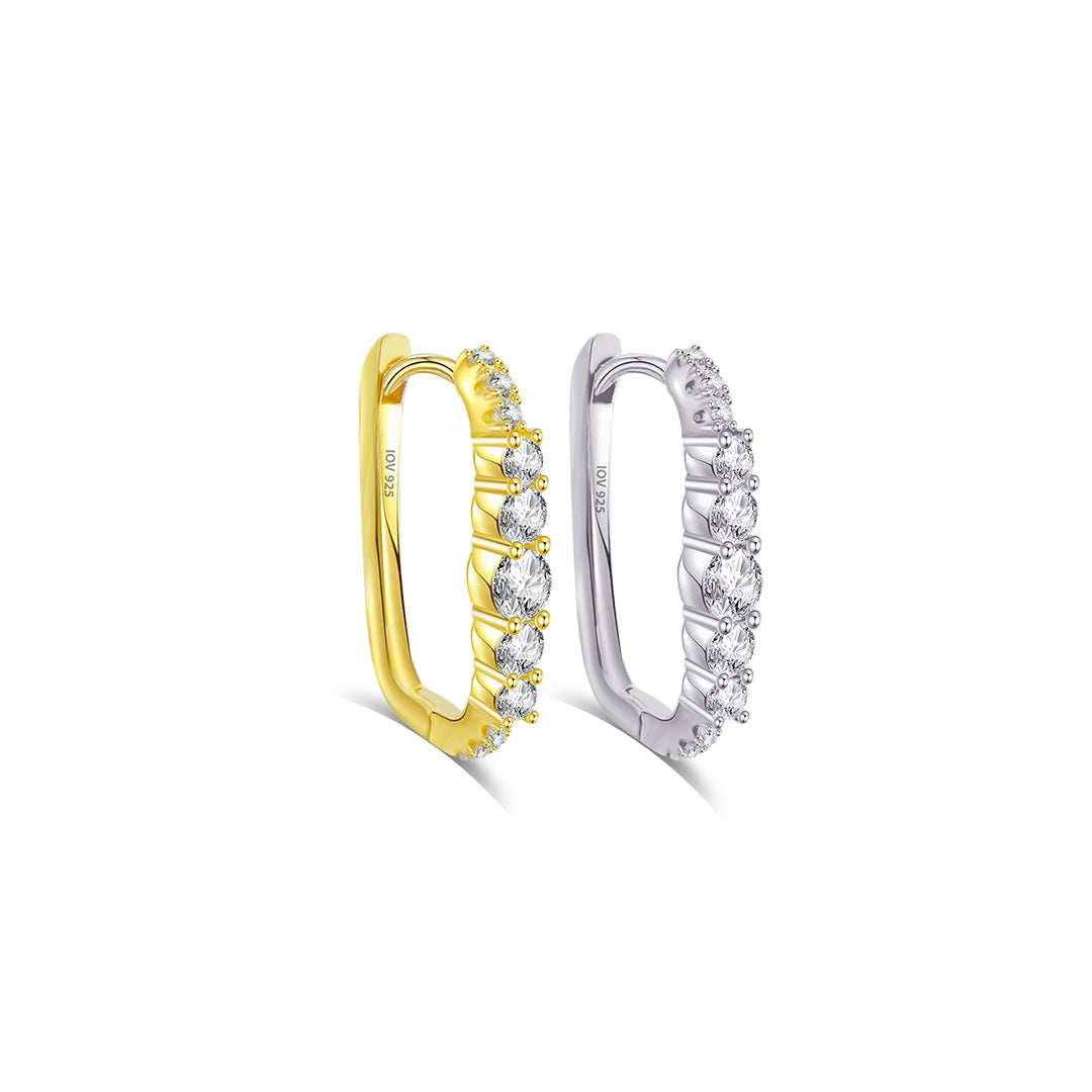 Rectangular hoop earring with graduated CZ round stones.